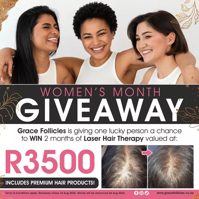 Mother’s Day laser hair therapy giveaway Grace Follicles Durban Umhlanga Johannesburg Sandton hair loss treatment before and after results