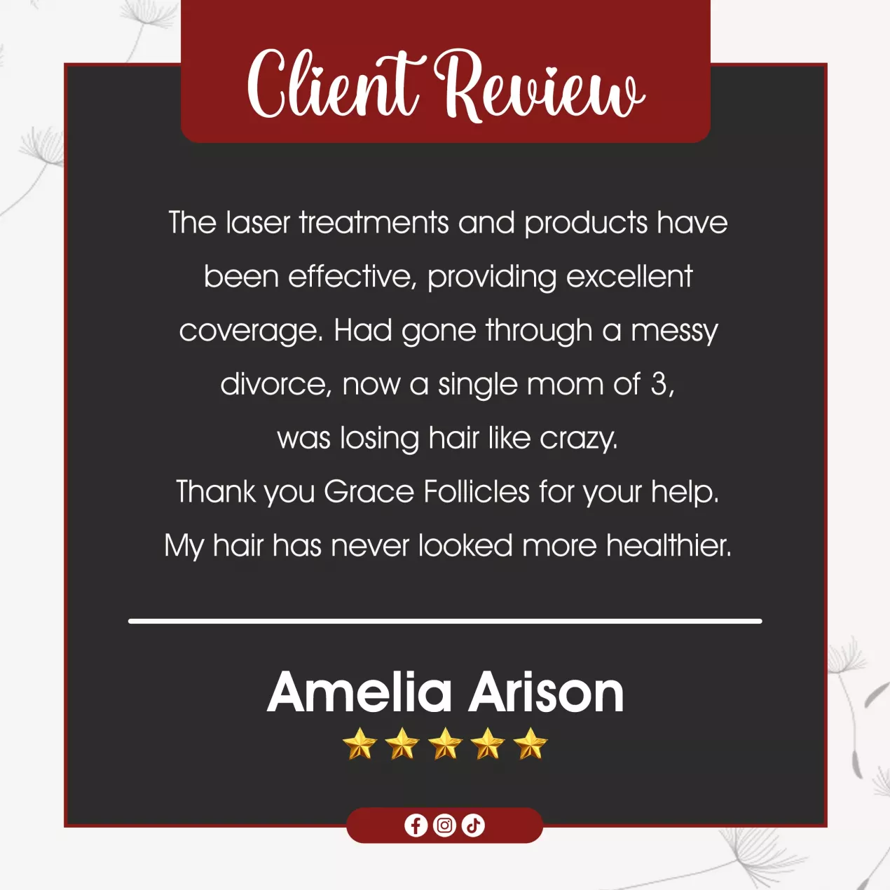 client review hair loss treatment Grace Follicles Durban Johannesburg laser therapy results testimonial hair regrowth success story South Africa